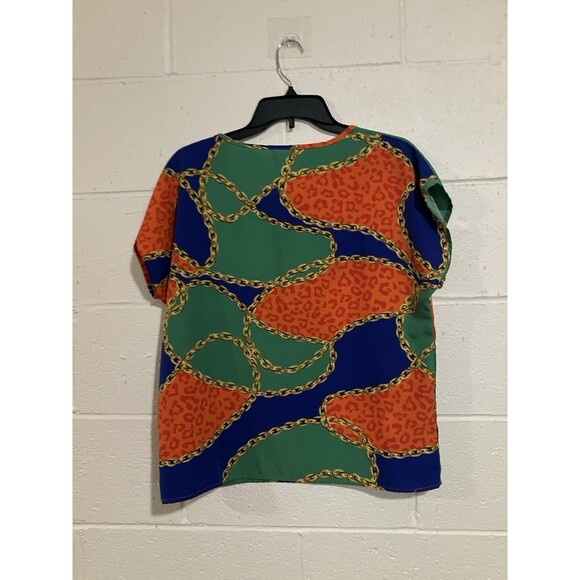 SHEIN Leopard Chain Print Blouse L | Color Block Satin Top Elegant - Picture 3 of 5